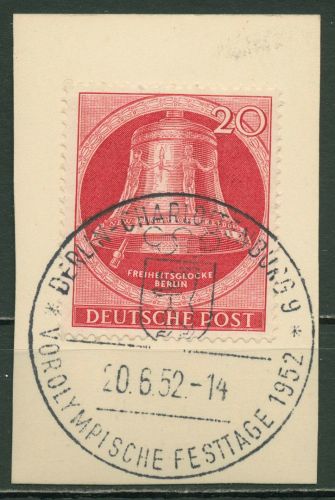 Berlin 1951 Freiheitsglocke, Klöppel nach links 77 Sonderstempel Briefstück