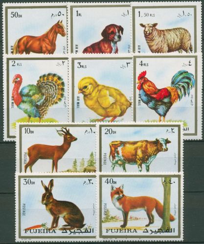 Fujeira 1972 Tiere Reh Hase Hund Pferd Geflügel 1295/04 A postfrisch