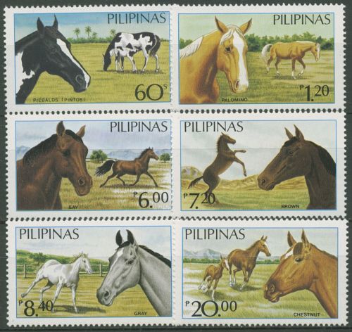Philippinen 1985 Tiere Pferde Pinto, Palomino, Bay-Horse 1670/75 postfrisch
