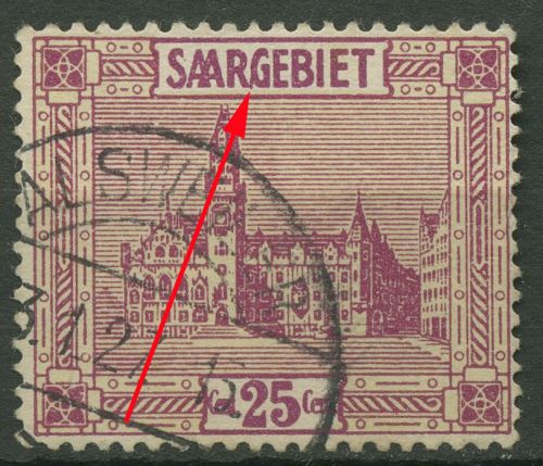 Saargebiet 1923 Neues Rathaus mit Plattenfehler 100 VIII gestempelt