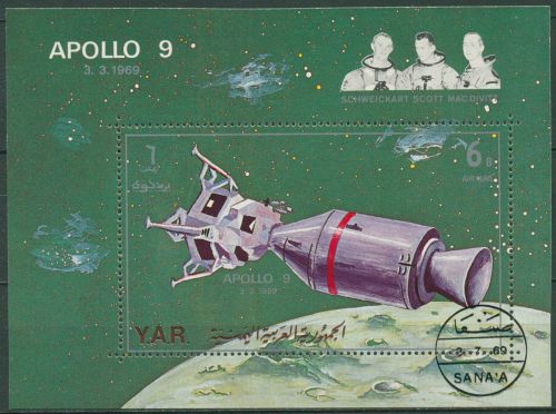 Jemen (Nordjemen) 1969 Raumfahrt Apollo 9 Block 102 gestempelt (C97831)