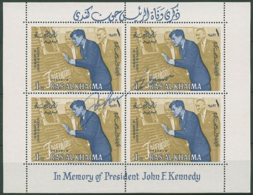 Ras al-Khaima 1965 Präsident Kennedy Block 1 postfrisch mit Autogramm (C98154)