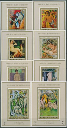 Ajman 1971 Gemälde franz. Maler 817/24 Einzelblocks postfrisch (C98185)