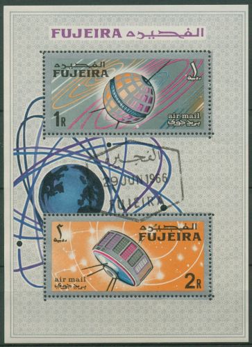 Fujeira 1966 Weltraumforschung Satelliten Block 4 A gestempelt (C98230)