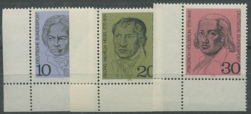 Bund 1970 Beethoven Hegel Hölderlin 616/18 Ecke 3 unten links postfrisch (E205)