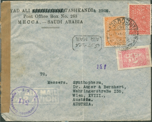 Saudi Arabien 1951 Luftpostbrief nach Wien mit Zensur (X5796)