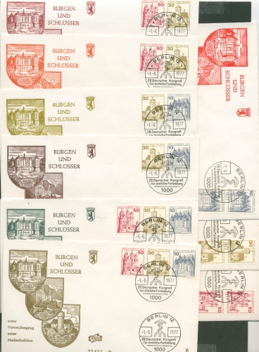 Berlin 1977 Burgen & Schlösser alle ZD aus Heftchenblatt 18 auf 9 FDC (X5846)