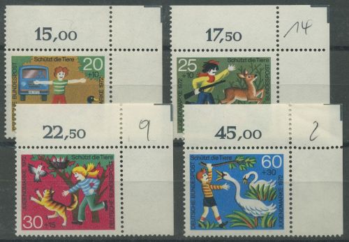 Bund 1972 Jugend: Tierschutz 711/14 Ecke 2 oben rechts postfrisch (E274)