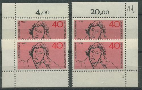 Bund 1972 175. Geburtstag von Heinrich Heine 750 alle 4 Ecken postfrisch (E303)