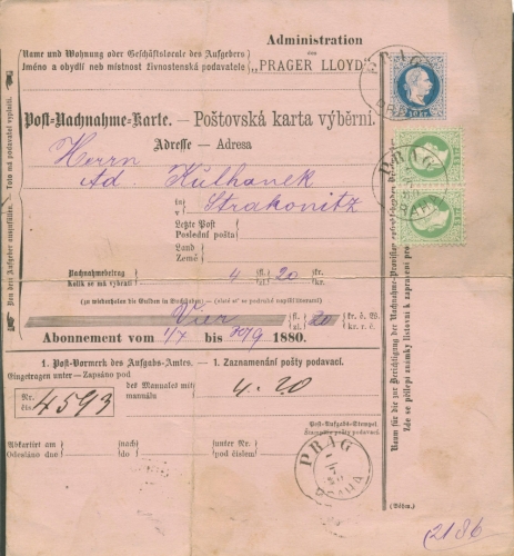 Österreich 1880 Postnachnahmekarte mit Beifrankatur (SG5894)