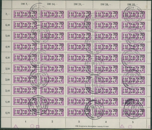 DDR ZKD 1956 Dienstmarke 9 Bogen mit DV, Leerfeldern, PF I "Ungültig" (SG5982)