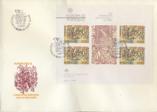 Portugal 1982 Europa, Papstwahl Manuel I Block 35 FDC (SG9043)