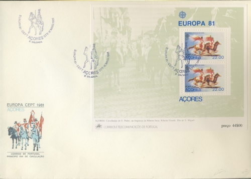 Portugal Azoren 1981 Europa, Kavallerie Block 2 FDC (SG9017)