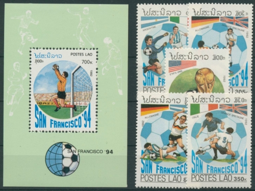 Laos 1992 Fußball-WM USA 1306/10, Block 143 postfrisch (R6216)