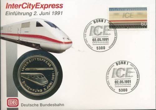 Bund 1991 Start des ICE-Verkehrs Numisbrief mit Medaille (N644)