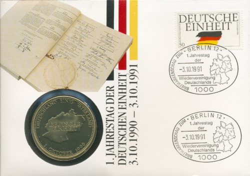 Bund 1991 Jahrestag Deutsche Einheit Numisbrief mit Medaille (N625)