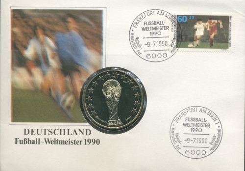 Bund 1990 Deutschland Fußballweltmeister 1990 Numisbrief mit Medaille (N606)