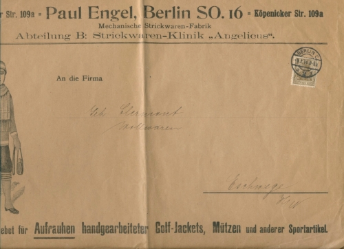 DR 1914 Riesenformatige Drucksache Engel Strickwaren-Fabrik (SG9180)