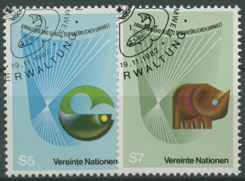 UNO Wien 1982 Umweltschutz Fisch Elefant 27/28 gestempelt