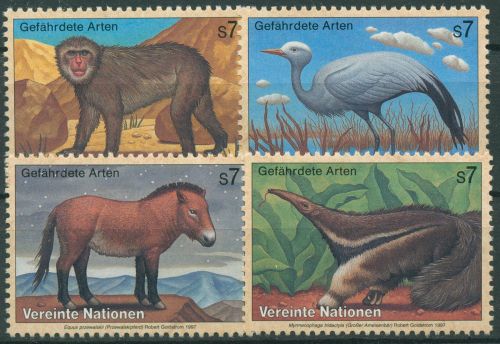 UNO Wien 1997 Gefährdete Tiere Affe Kranich Pferd Ameisenbär 222/25 postfrisch