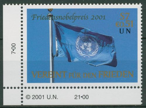 UNO Wien 2001 Friedensnobelpreis Kofi Annan Flagge 350 Ecke postfrisch