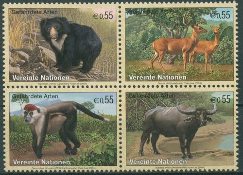 UNO Wien 2004 Gefährdete Tiere Hirsch Bär Büffel 406/09 ZD postfrisch