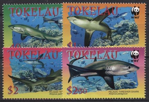 Tokelau 2002 WWF Naturschutz Fische Fuchshai 322/25 postfrisch