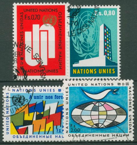 UNO Genf 1970 UNO-Hauptquartier Flaggen Friedenstaube 11/14 gestempelt