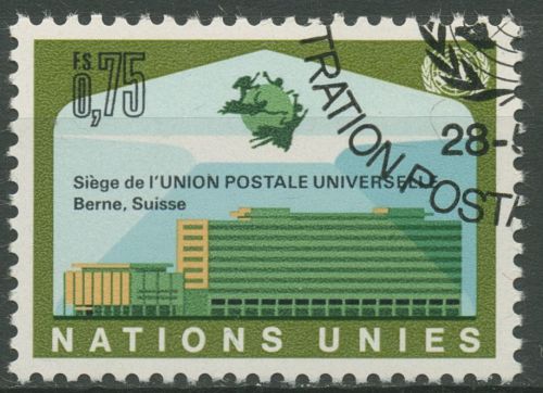 UNO Genf 1971 Weltpostverein UPU Amtssitz Bern 18 gestempelt