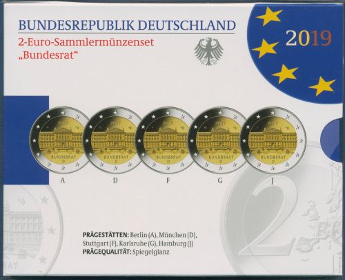 Deutschland 2 Euro 2019 Bundesrat Originalsatz Polierte Platte PP (m2841)