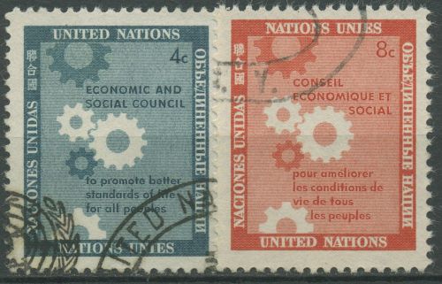 UNO New York 1958 Wirtschafts-und Sozaialrat ECOSOC Zahnräder 72/73 gestempelt