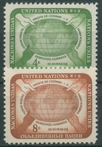 UNO New York 1958 Tag der Menschenrechte Weltkarte 74/75 postfrisch