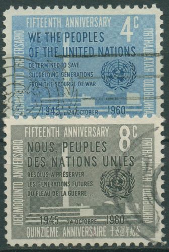 UNO New York 1960 15 Jahre Vereinte Nationen Charta 90/91 A gestempelt