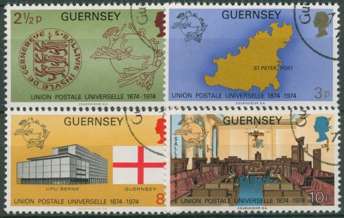 Guernsey 1974 Weltpostverein UPU Wappen Landkarte 106/09 gestempelt