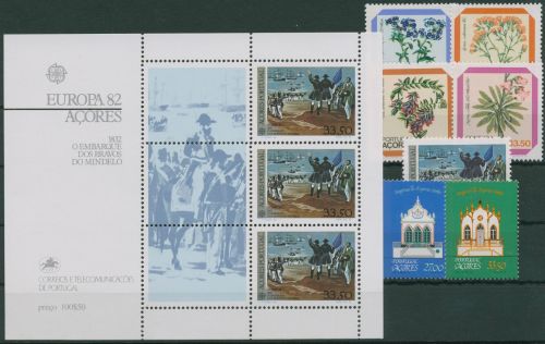 Portugal - Azoren 1982 kompletter Jahrgang 349/55, Block 3 postfrisch (G98407)