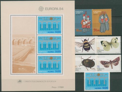 Portugal - Azoren 1984 kompletter Jahrgang 362/68, Block 5 postfrisch (SG98414)