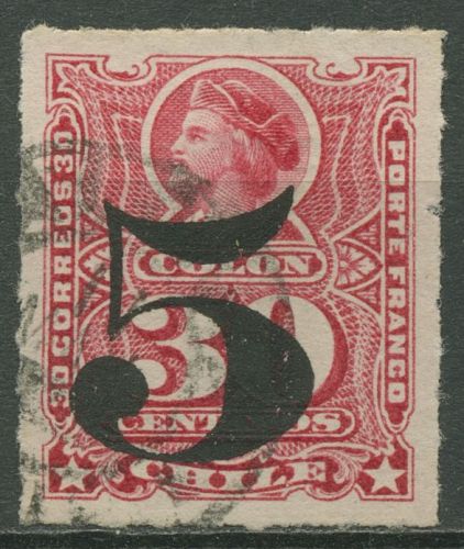 Chile 1900 Neuer Wertaufdruck 5 auf Kolumbuskopf 50 gestempelt