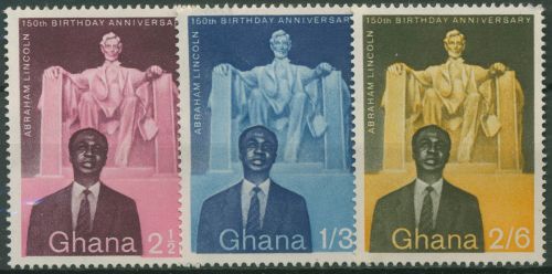 Ghana 1959 150. Geburtstag von Abraham Lincoln 39/41 postfrisch, kleine Mängel