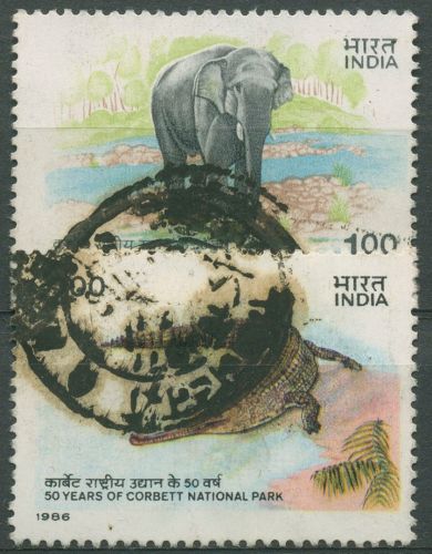 Indien 1986 Corbett-Nationalpark, Elefant, Ganges-Gavial 1073/74 gestempelt