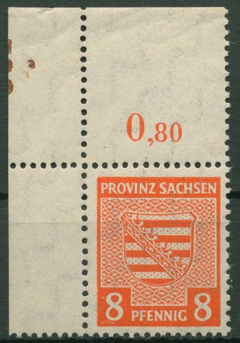 SBZ Provinz Sachsen 1945 Wappen 77 X Ecke oben links mit Markierung postfrisch