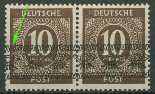 Bizone 1948 Ziffern Bandaufdruck Paar mit Aufdruckfehler 54 I AF PII postfrisch
