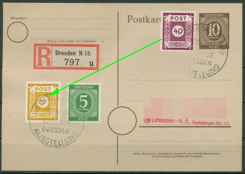 SBZ Ost-Sachsen 1945 Abart volles Mittelstück 47 Aa I auf Karte geprüft (X19699)