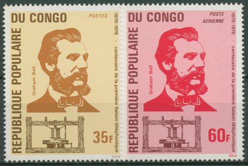 Kongo (Brazzaville) 1976 Das Telefon Alexander Graham Bell 527/28 postfrisch