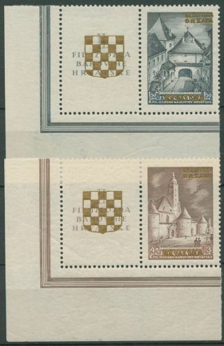 Kroatien 1941 Zagreb Bauwerke Aufdruck 39/40 A Zf postfrisch, Zierfeld mit Falz