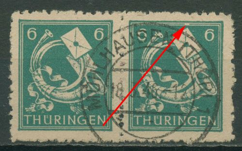 SBZ Thüringen Freimarke mit Plattenfehler 95 AX bu III gestempelt