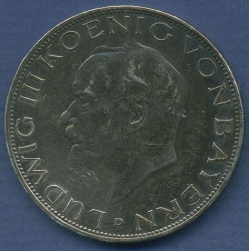 Bayern 3 Mark 1914 D, König Ludwig III., J 52 vz +, bunte Patina (m2956)