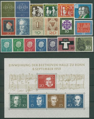 Bund 1959 Jahrgang komplett (302/25, Block 2) postfrisch (SG98463)