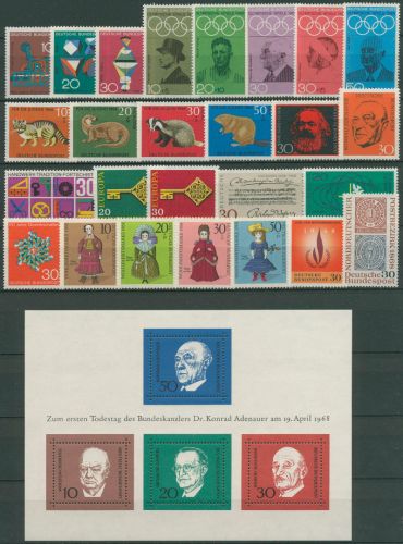 Bund 1968 Jahrgang komplett (546/75, Block 4) postfrisch (SG98472)