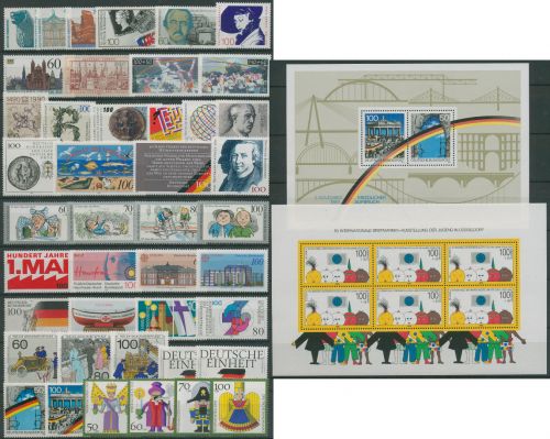 Bund 1990 Jahrgang komplett (1444/87, Block 21/22) postfrisch (SG98494)