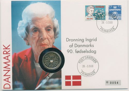 Dänemark 2000 Königin Ingrid Numisbrief 2 Kronen (N84)